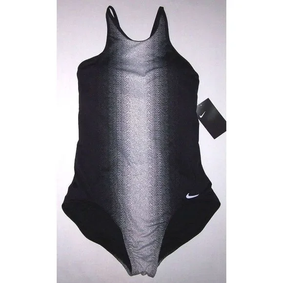 Nike Women Sz M Swimsuit Swimwear Fade Sting 1-Piece Black Wht NESS8300-001 $94 - Picture 3 of 7